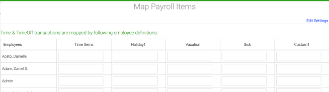 Map time and time off transaction to QuickBooks Payroll items